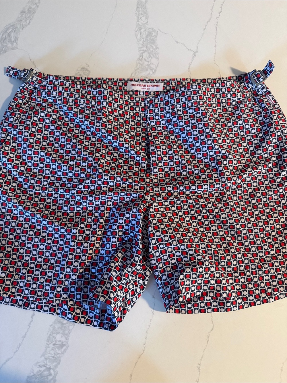 Orlebar Brown Red and Blue Geo-Print Hybrid Shorts